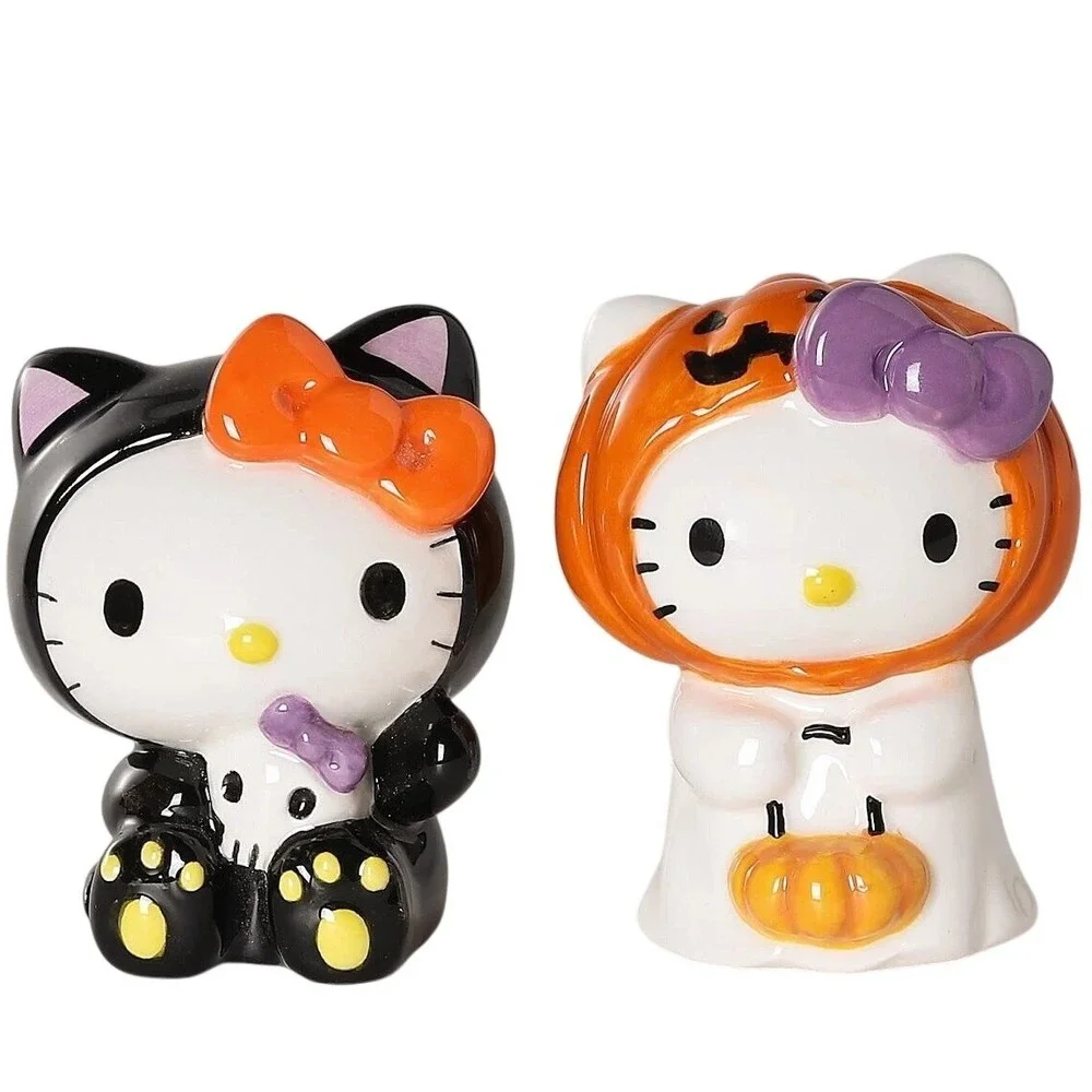Blue Sky Hello Kitty Halloween Salt Pepper Shakers Ceramic Pumpkin Cat CUTE NIB